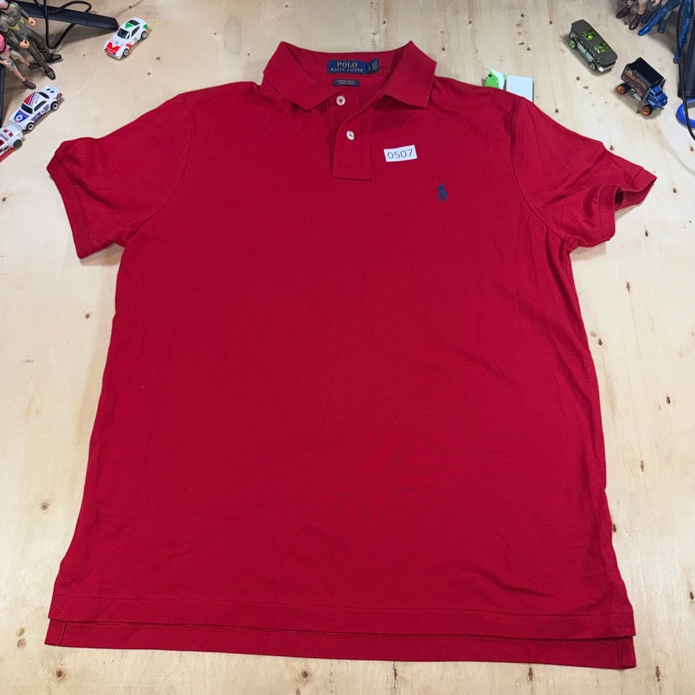 Polo Ralph Lauren Mens L Red Custom Slim Fit Stretch Mesh Polo Shirt Navy Pony